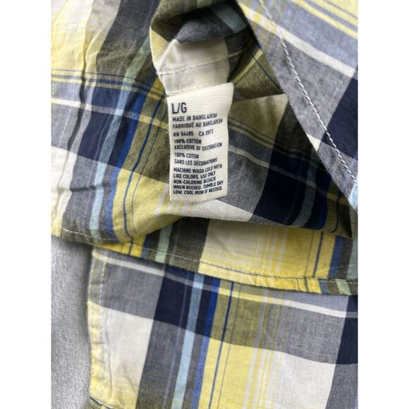American Eagle‎ Shirt Mens Large Yellow Madras Plaid Vintage Fit Pearl Snap - Picture 8 of 9